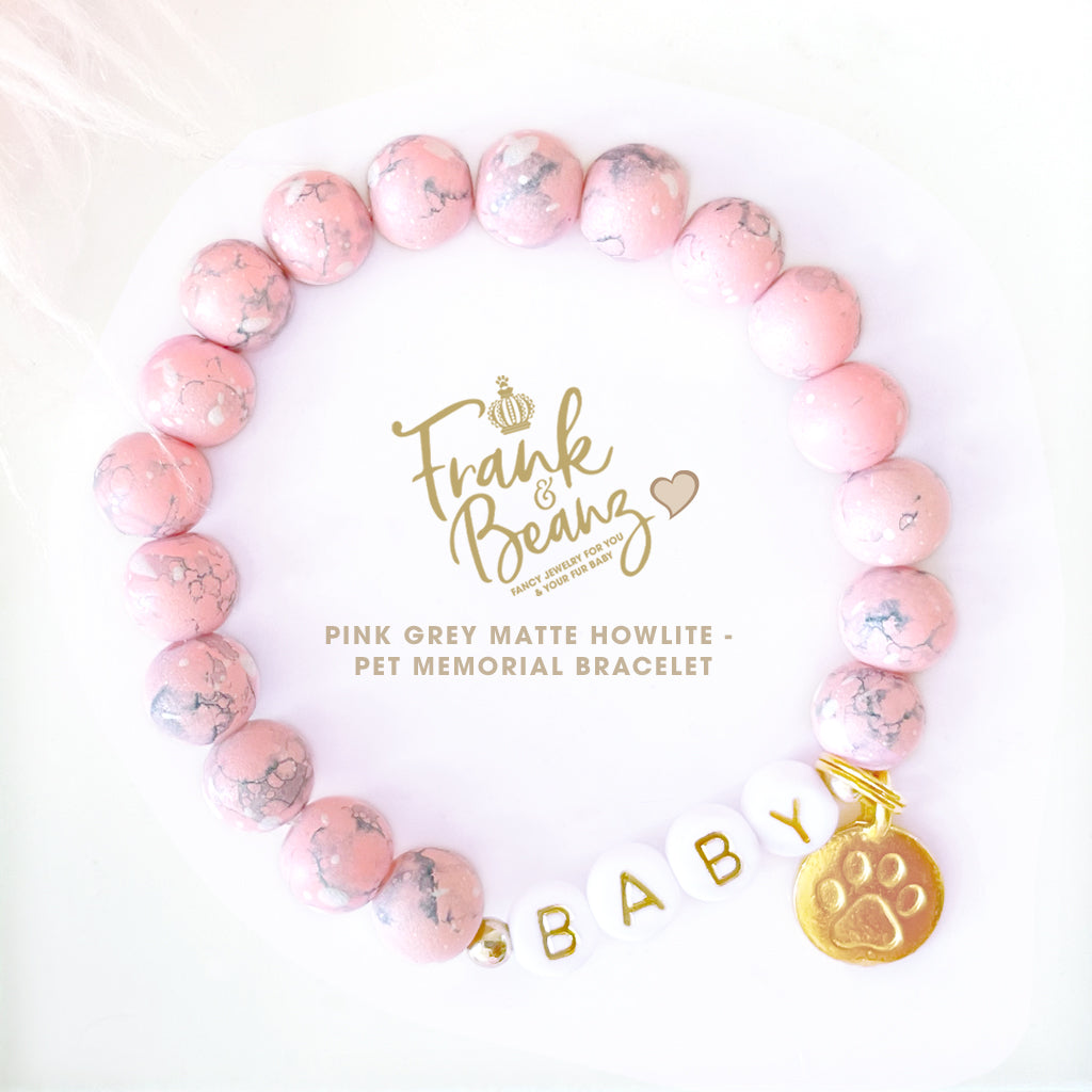 Custom Paw Print Pink Howlite Bracelet – Pet Keepsake or Memorial
