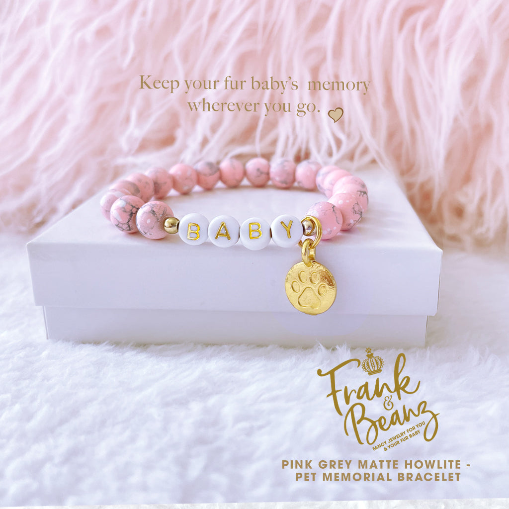 Custom Paw Print Pink Howlite Bracelet – Pet Keepsake or Memorial