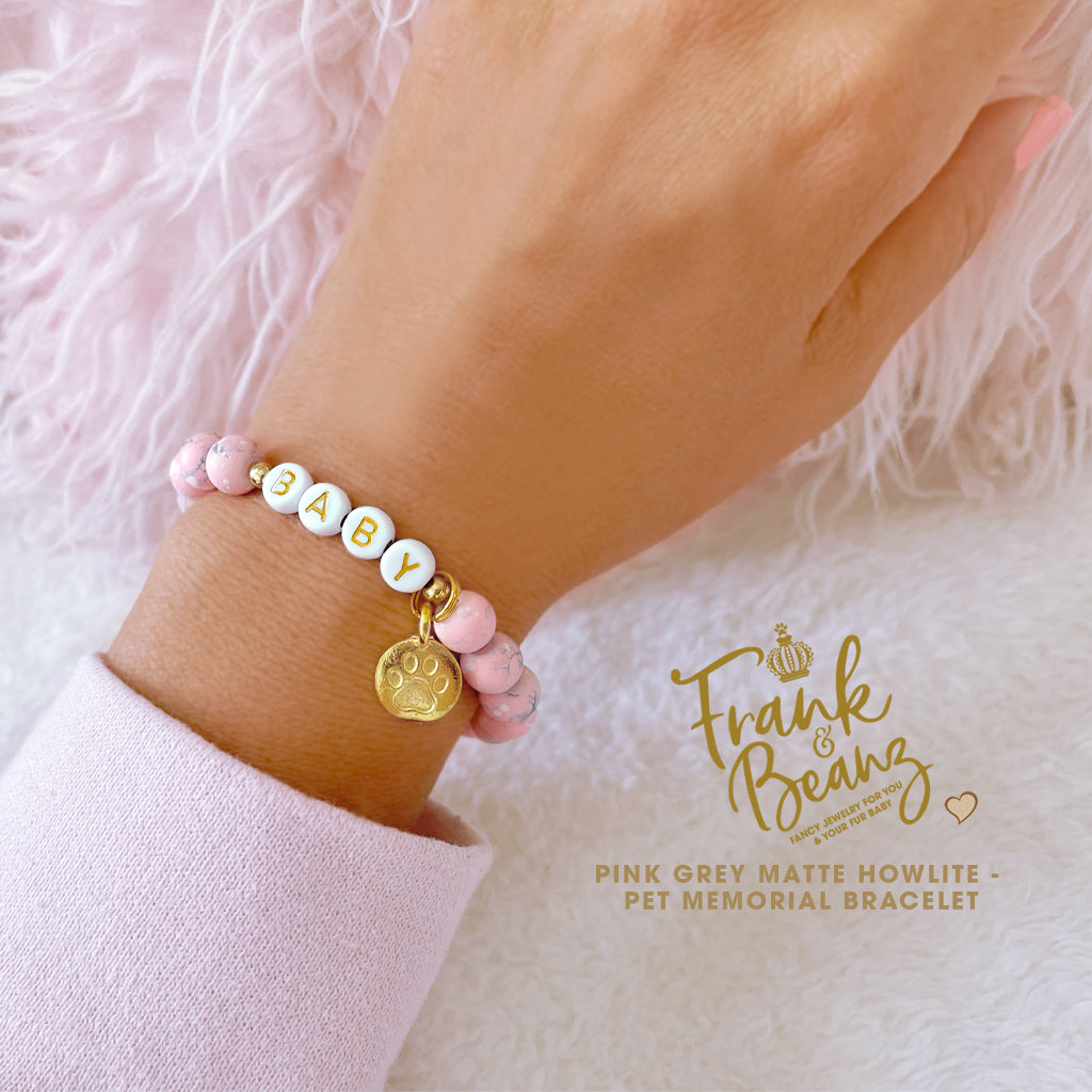 Custom Paw Print Pink Howlite Bracelet – Pet Keepsake or Memorial