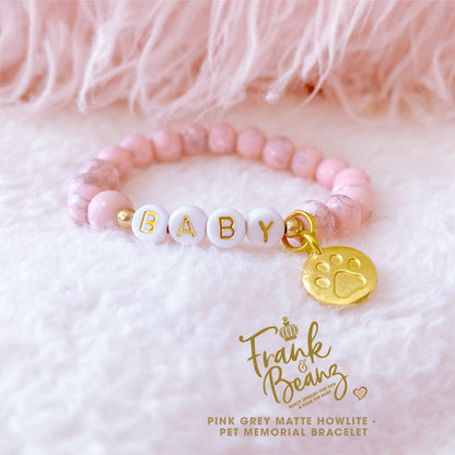 Custom Paw Print Pink Howlite Bracelet – Pet Keepsake or Memorial