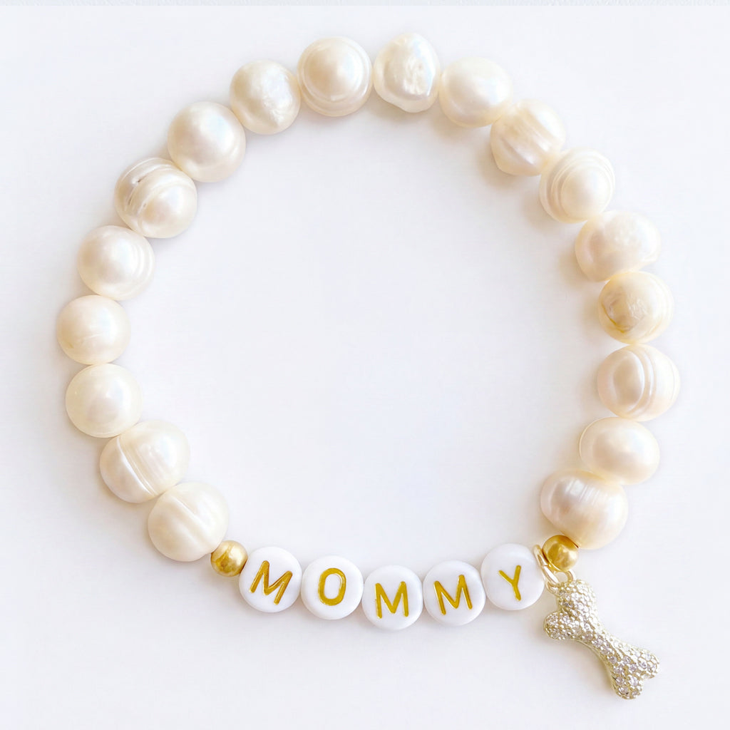 Freshwater Pearl Dog Mom Bracelet with Bone Charm