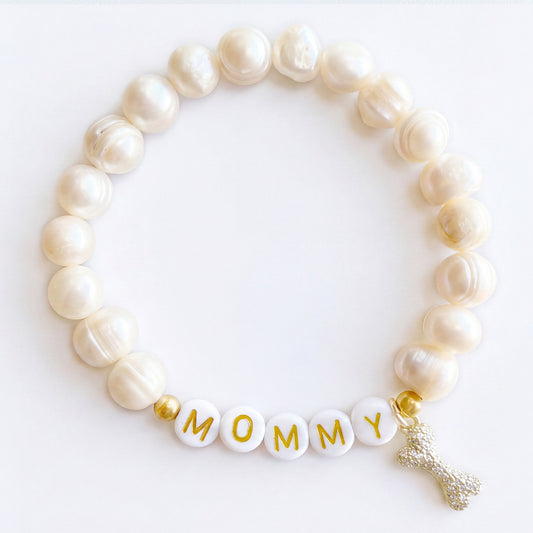 Freshwater Pearl Dog Mom Bracelet with Bone Charm