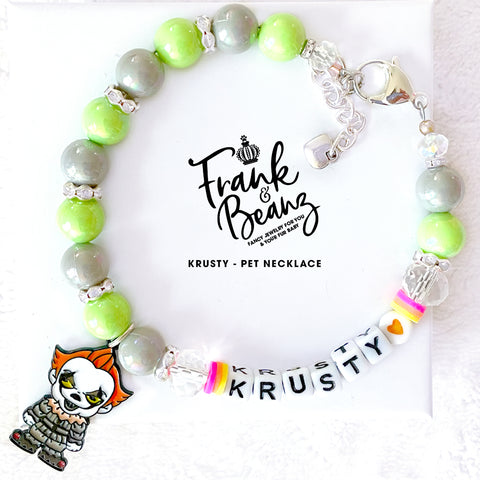 Krusty Clown Halloween Personalized Dog Necklace Spooky Pet Jewelry