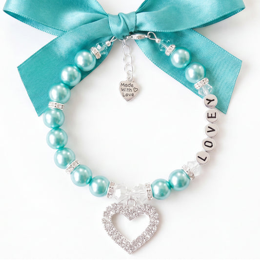 Frank&Beanz.Co— Diamond Crusted Aqua Pearl Pet Necklace