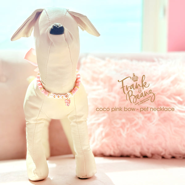 Pink Crystal Bow Pearl Pet Necklace for Cats & Dogs