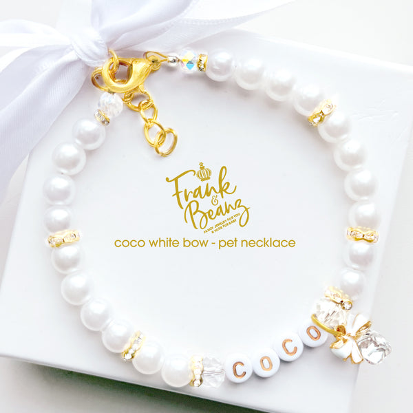White Crystal Bow Pearl Pet Necklace for Cats & Dogs