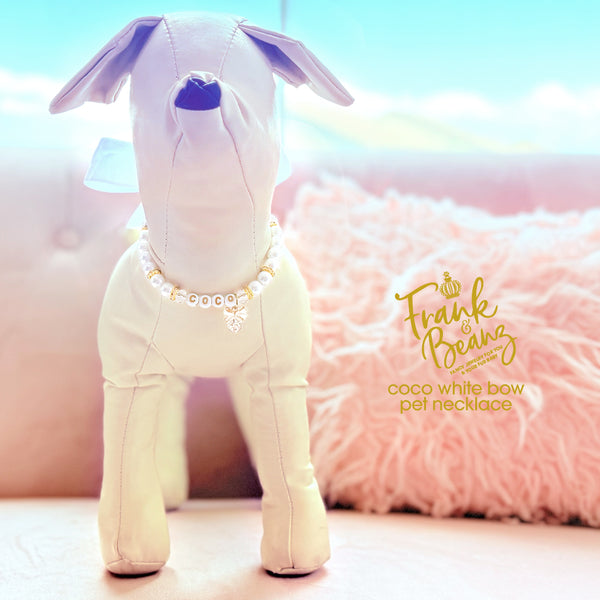 White Crystal Bow Pearl Pet Necklace for Cats & Dogs
