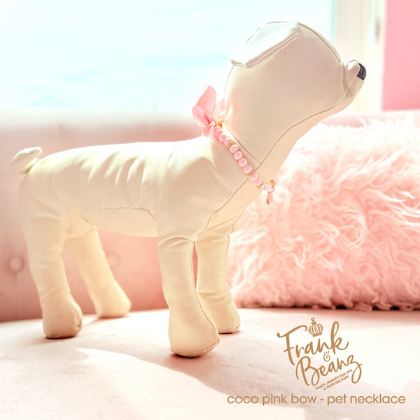 Pink Crystal Bow Pearl Pet Necklace for Cats & Dogs