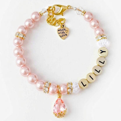 Drop of Pink Personalized Pearl Dog Cat Necklace