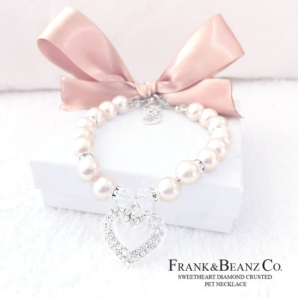Frank&Beanz.Co— Diamond Crusted Frosted Pink Pearl Pet Necklace