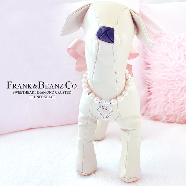 Frank&Beanz.Co— Diamond Crusted Frosted Pink Pearl Pet Necklace