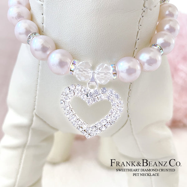 Frank&Beanz.Co— Diamond Crusted Frosted Pink Pearl Pet Necklace