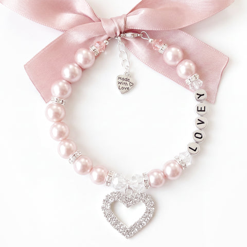 Diamond Crusted Frosted Pink Pearl Pet Necklace