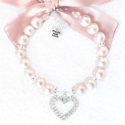 Rhinestone Heart Pearl Pet Necklace