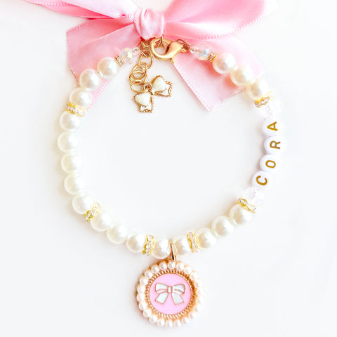 Pretty Pink Bow Pet Necklace - Personalized Pet Jewelry