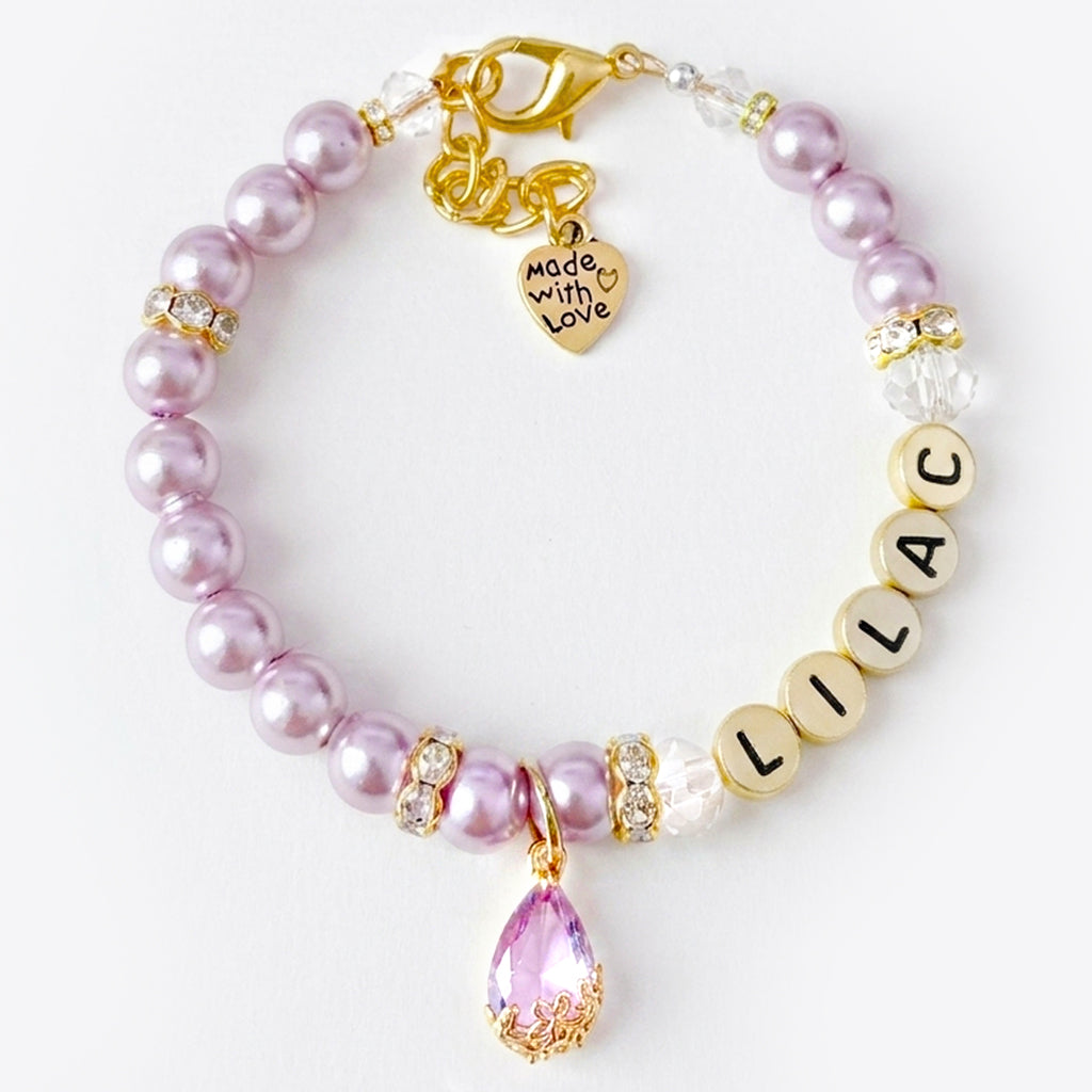 Drop of Lilac Personalized Pearl Dog Cat Necklace