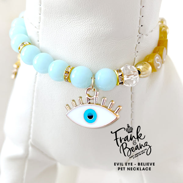 Evil Eye Believe Arctic Blue Pearl Dog Necklace Fancy Cat Necklace