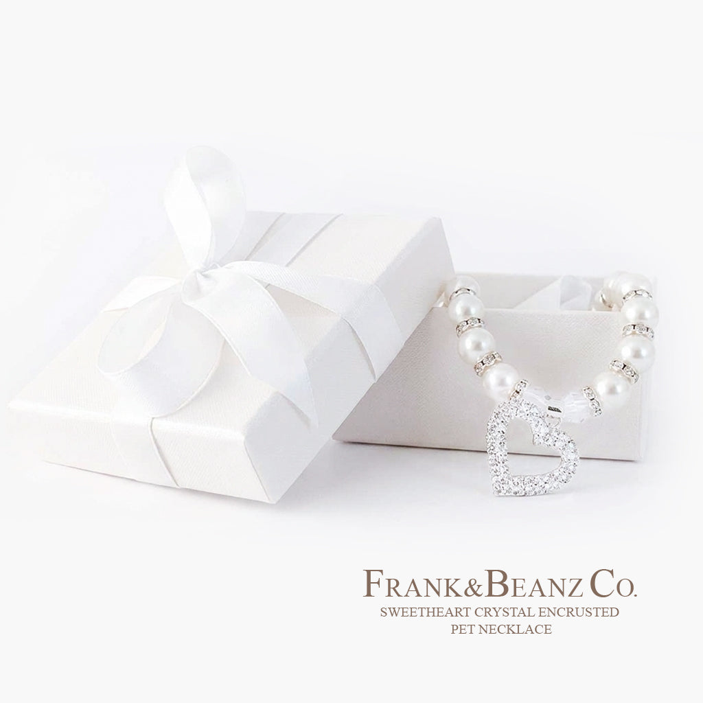 Rhinestone Heart Wedding White Pearl Pet Necklace