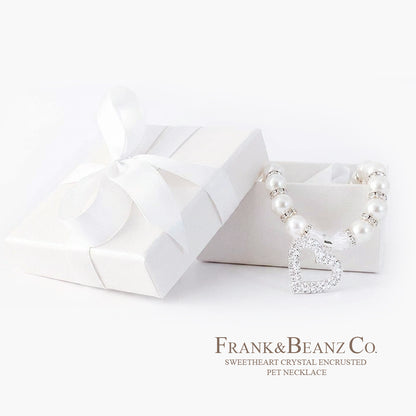 Rhinestone Heart Wedding White Pearl Pet Necklace