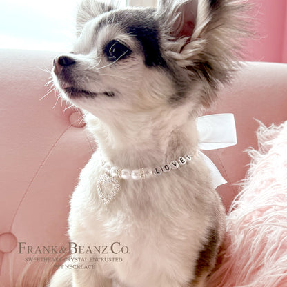 Rhinestone Heart Wedding White Pearl Pet Necklace