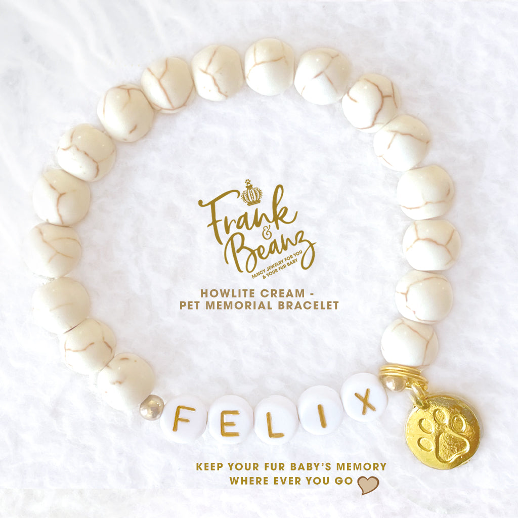 Custom Paw Print Cream Howlite Bracelet – Pet Keepsake or Memorial
