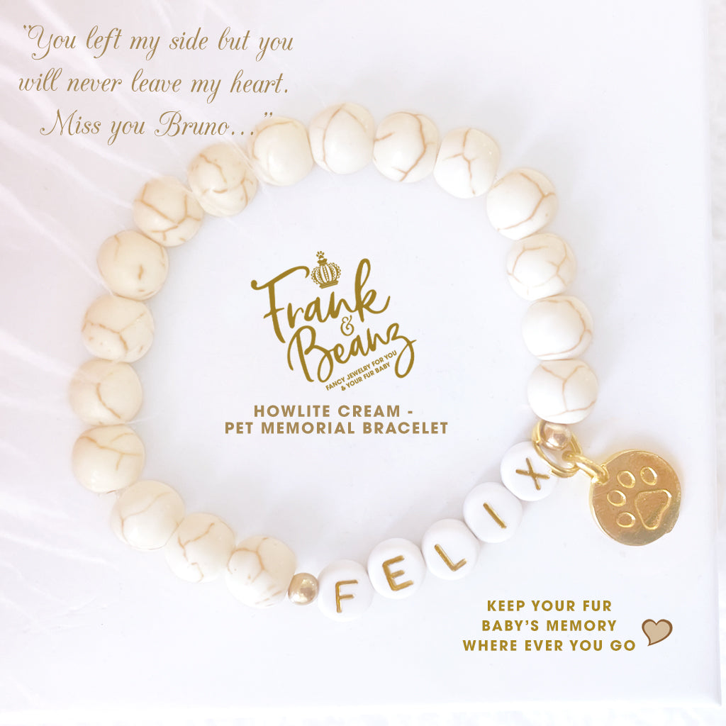 Custom Paw Print Cream Howlite Bracelet – Pet Keepsake or Memorial