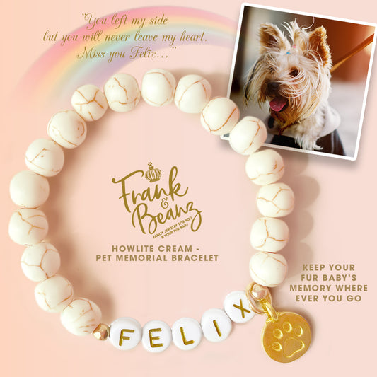 Custom Paw Print Cream Howlite Bracelet – Pet Keepsake or Memorial