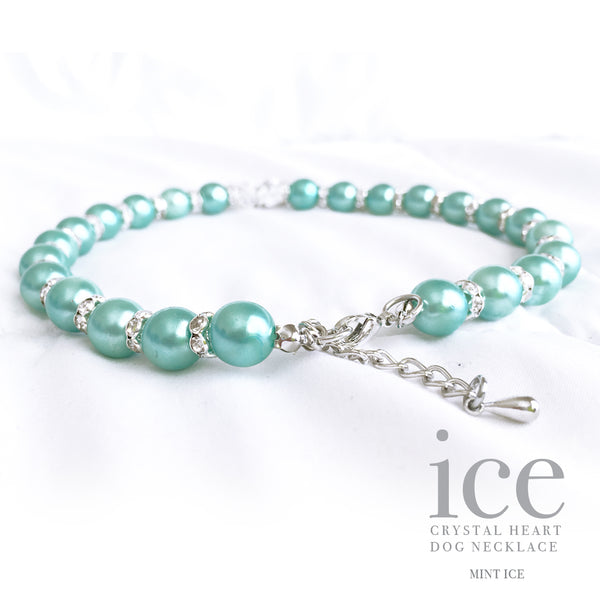 Ice-Mint Pearl and Heart Dog Collar Necklace, Dog Jewelry