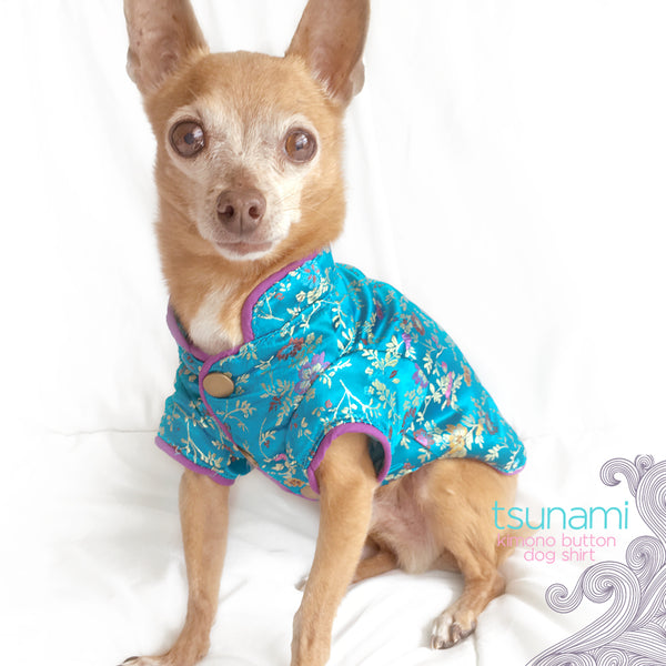 Ocean Blue Kimono Button Up Dog Shirt- Tsunami