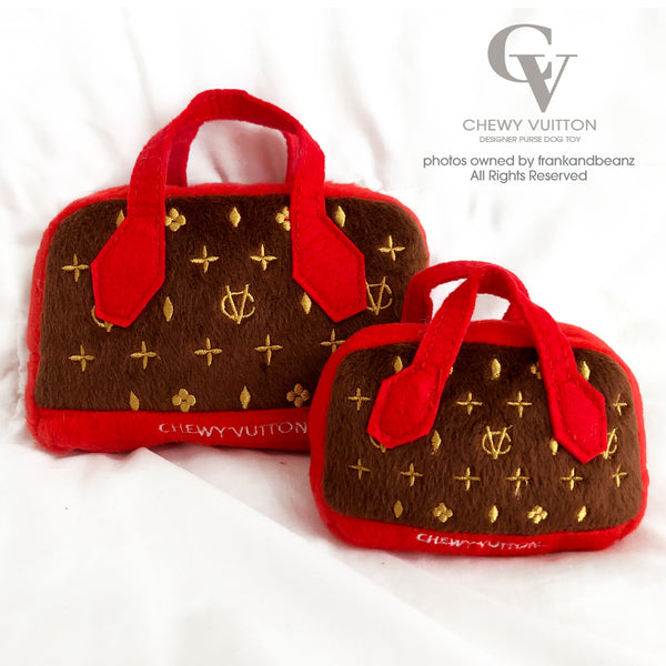 Chewy Vuitton Red Trim Designer Purse Dog Toy