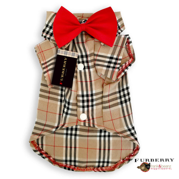 Furberry- Plaid Pattern Dog Shirt with Red Bowtie