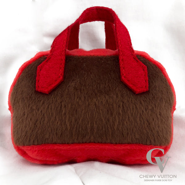 Chewy Vuitton Red Trim Designer Purse Dog Toy