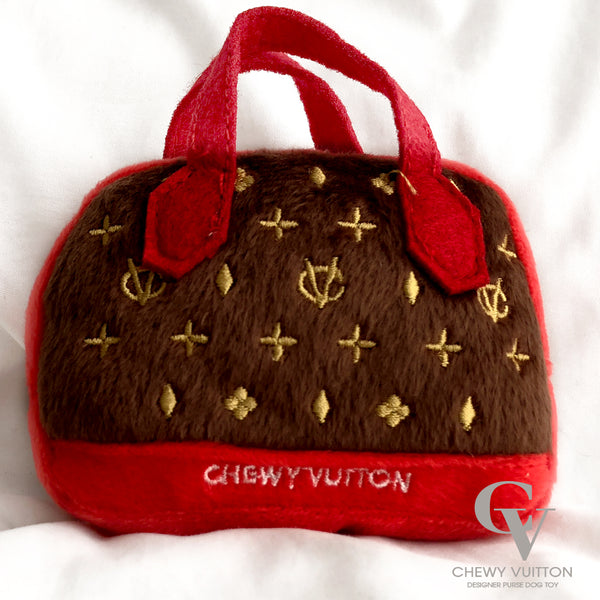 Chewy Vuitton Red Trim Designer Purse Dog Toy