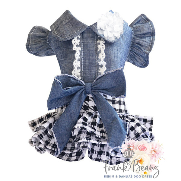 Denim & White Dahlias Dog Dress