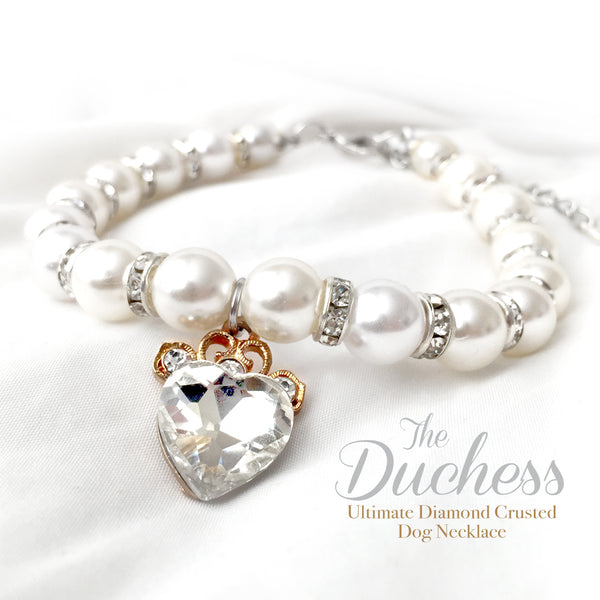 The Duchess-Diamond Heart Pearl Dog Necklace