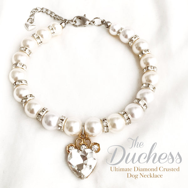 The Duchess-Diamond Heart Pearl Dog Necklace