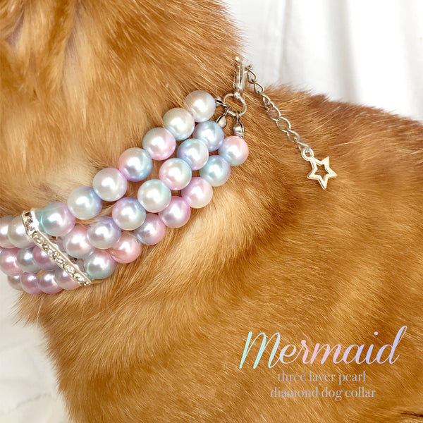 Mermaid-Multicolor Diamonds and Pearls Dog Collar Necklace