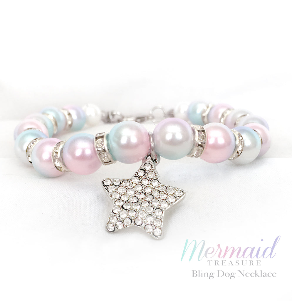 Mermaid Diamond Star Pearl Dog Collar Necklace