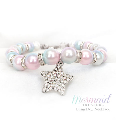 Mermaid Diamond Star Pearl Dog Collar Necklace