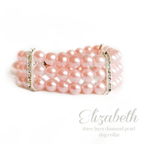 Elizabeth-  3 Layer Pink Diamonds & Pearls Dog Necklace