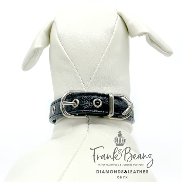 Diamond Hearts Black Faux Leather Pet Collar for Small Medium Dogs