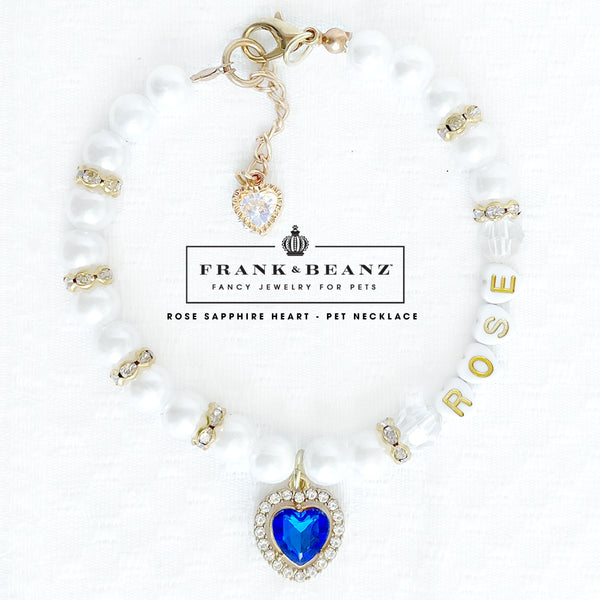 Rose Sapphire Heart Luxury Pearl Dog Necklace Luxury Pet Jewelry
