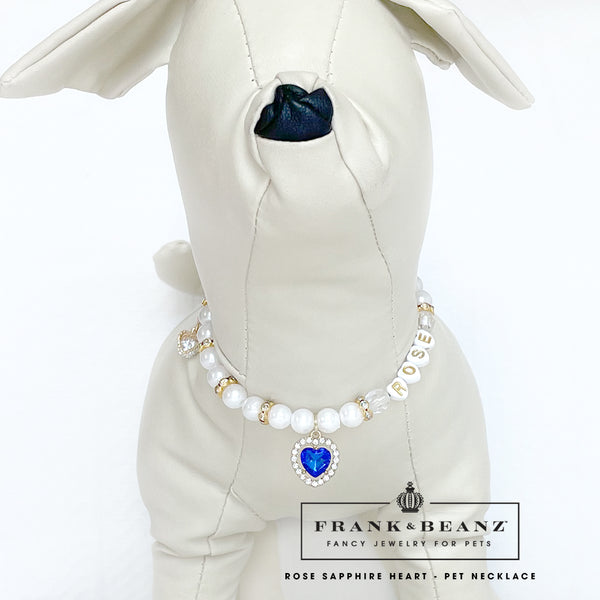 Rose Sapphire Heart Luxury Pearl Dog Necklace Luxury Pet Jewelry