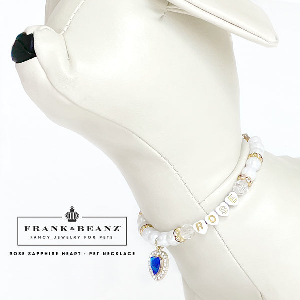 Rose Sapphire Heart Luxury Pearl Dog Necklace Luxury Pet Jewelry
