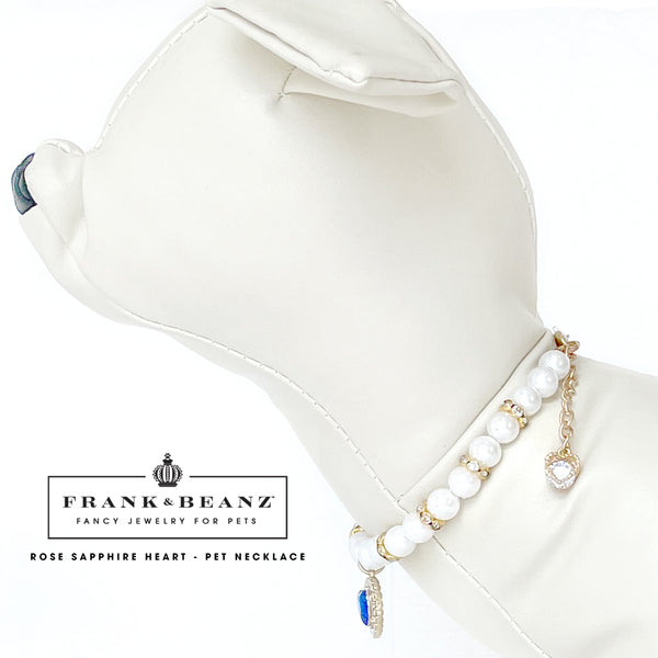 Rose Sapphire Heart Luxury Pearl Dog Necklace Luxury Pet Jewelry