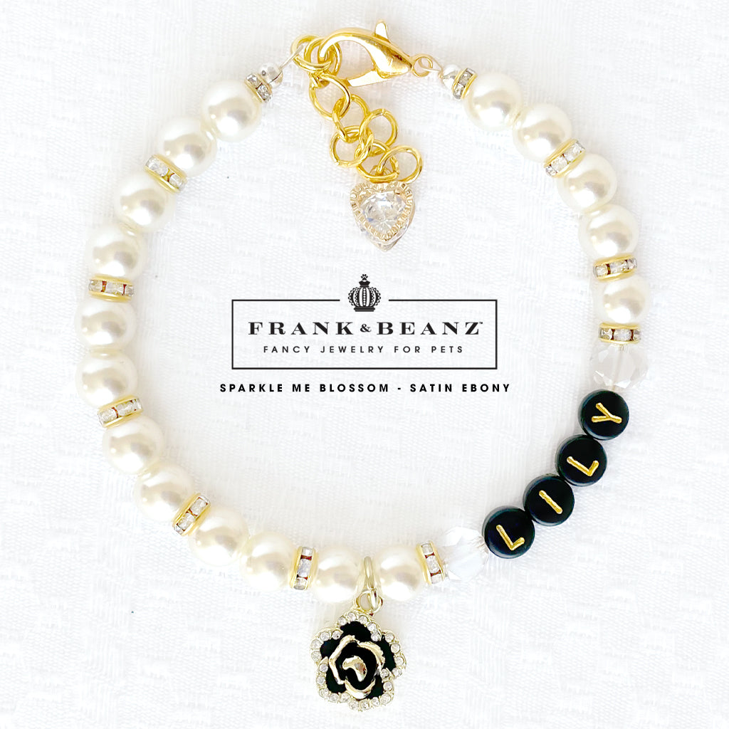 Sparkle Me Blossom Ebony Pearl Pet Necklace Fancy Dog Jewelry
