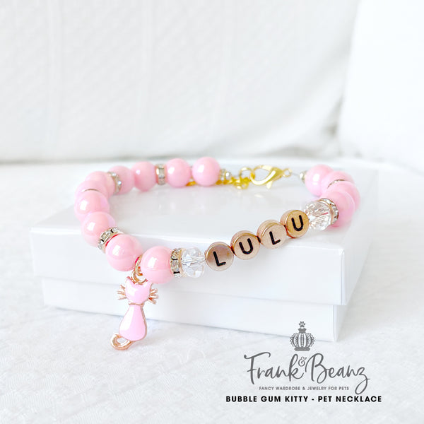 Bubble Gum Kitty Personalized Cat Necklace Pearl Cat Collar Pet Necklace