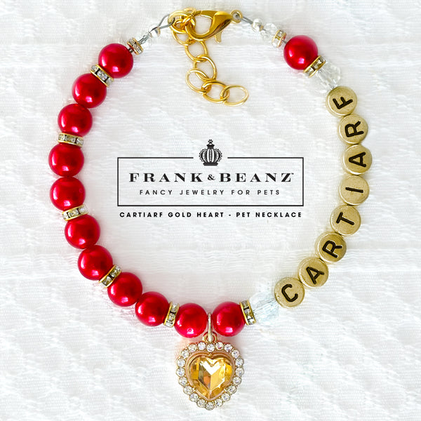 Cartiarf Ruby Red Gold Heart Dog Necklace with FREE Dog Toy Set