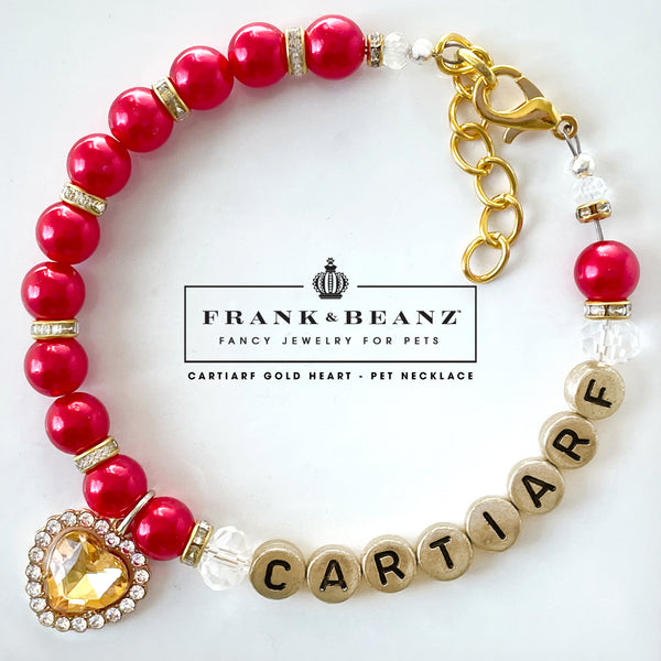 Cartiarf Ruby Red Gold Heart Dog Necklace with FREE Dog Toy Set