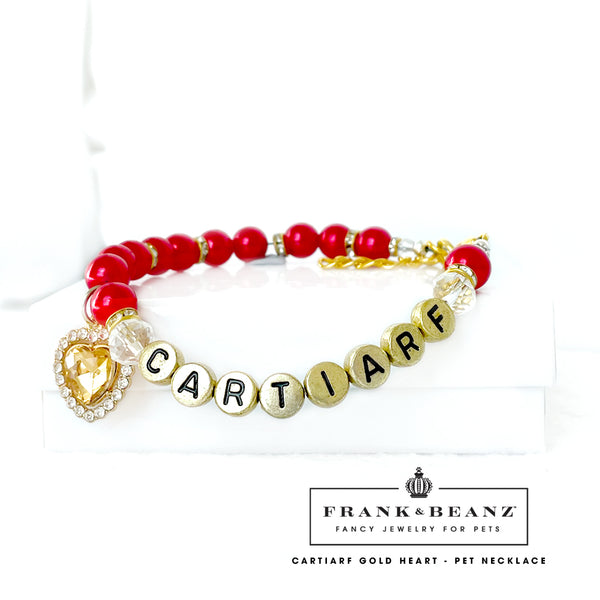 Cartiarf Ruby Red Gold Heart Dog Necklace with FREE Dog Toy Set